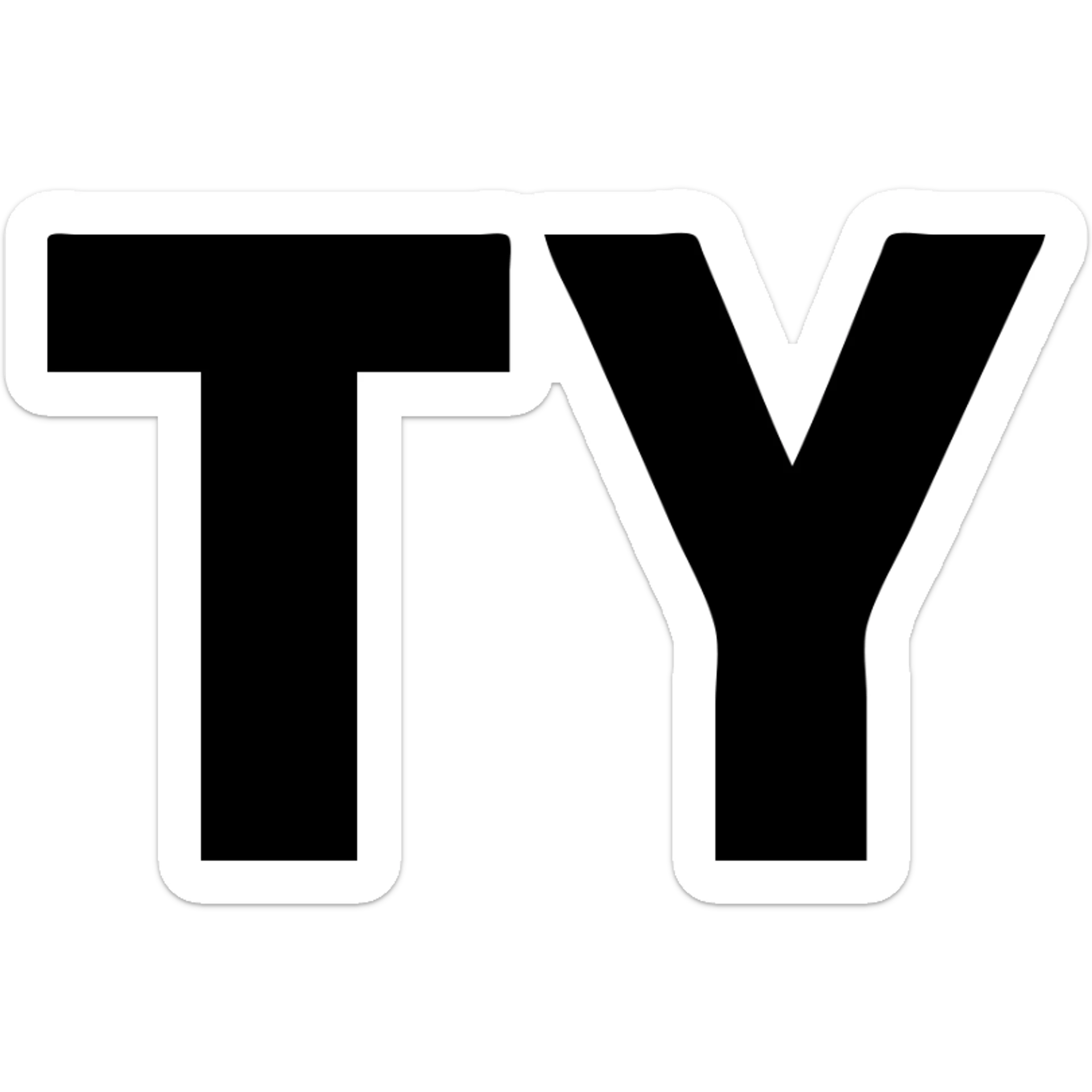 big bold black TY letters in professional sans-serif font filling entire image on white background no additional design elements sticker