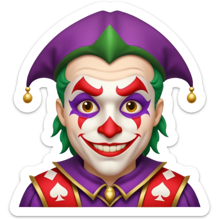 crazy colorful human jolly joker from poker, medieval, vintage sticker