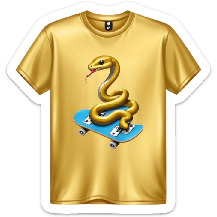 Create a gold T-shirt that says Snakepit Skatepark with a big ace from a card deck sticker