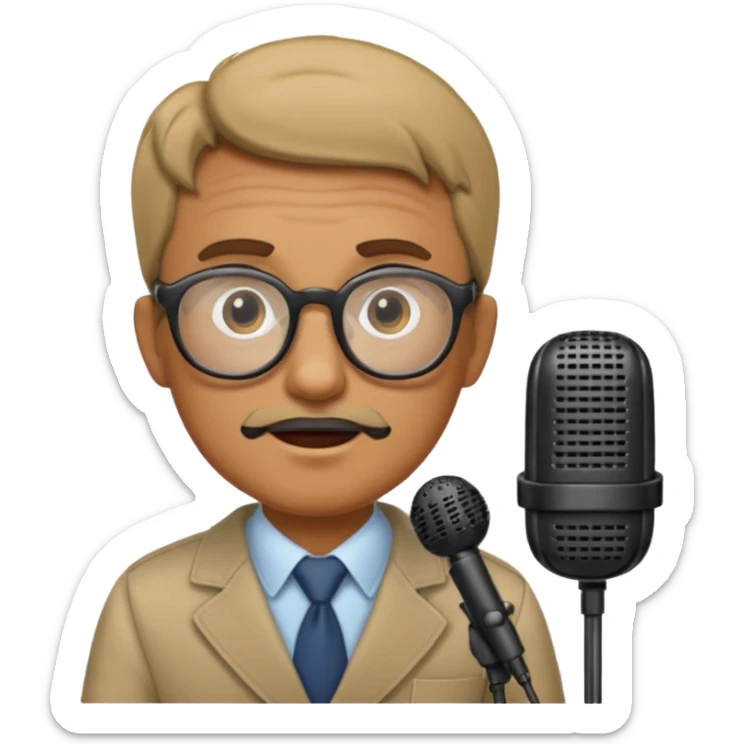 Hombre moreno con gafas emitiendo en una emisora de radio sticker