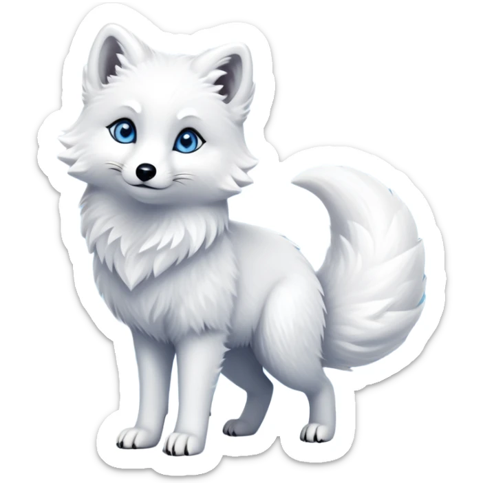 cinematic-arctic-fox-realistic-full-body-standing-emoji,-fluffy-tail-curled-slightly-around-its-paws,-thick-pure-white-fur-blending-into-the-snowy-landscape,-head-tilted-dramatically,-bright-blue-eyes-glistening-with-intelligence,-simplified-yet-realistic-focused-features,-highly-detailed,-glowing-with-an-almost-sarcastic-glow expressive eyes sticker