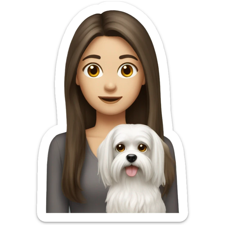 Brunette girl long hair with Maltese dog sticker
