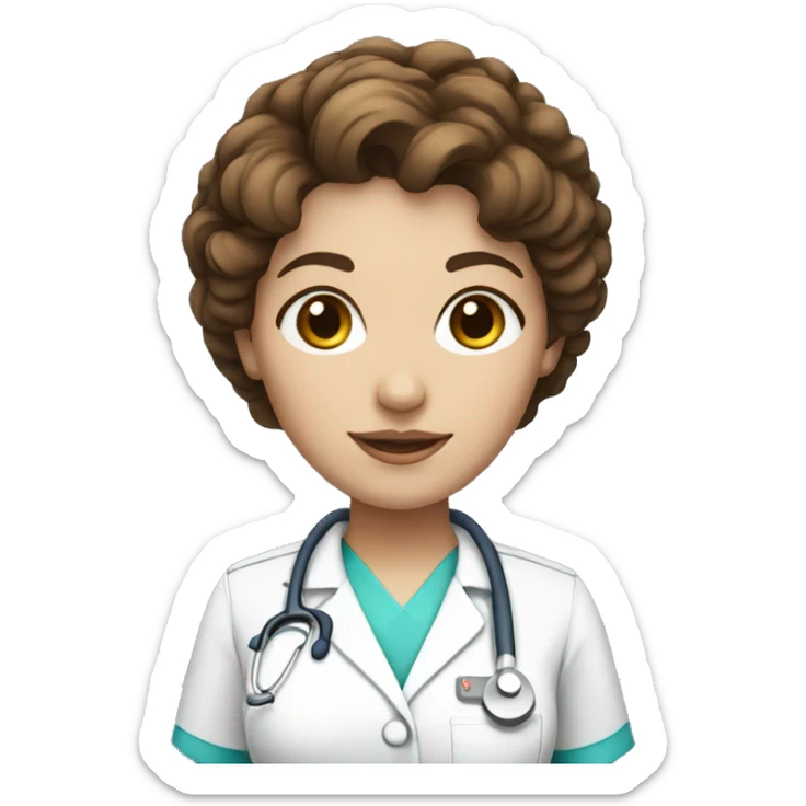 White skin nurse woman with short curly brown hair sticker