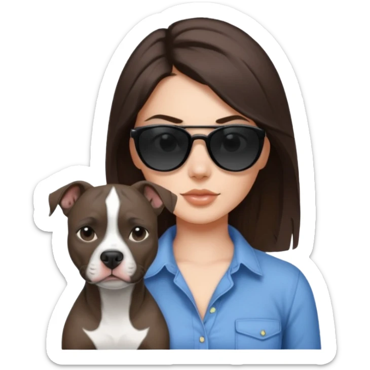 Black and white pitbull with brunette girl Make her with a shirt and dark black sunglasses  sticker
