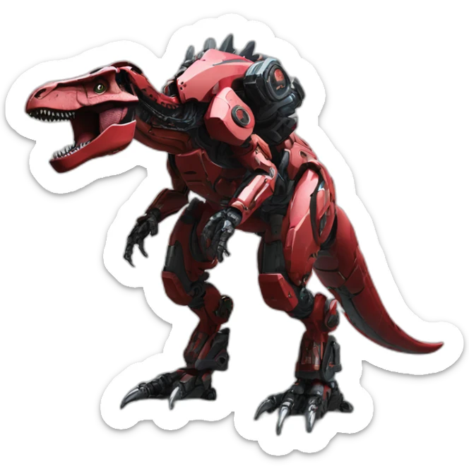 Tyrannosaurus red Mech Warrior，full body，upward view，cyberpunk style sticker