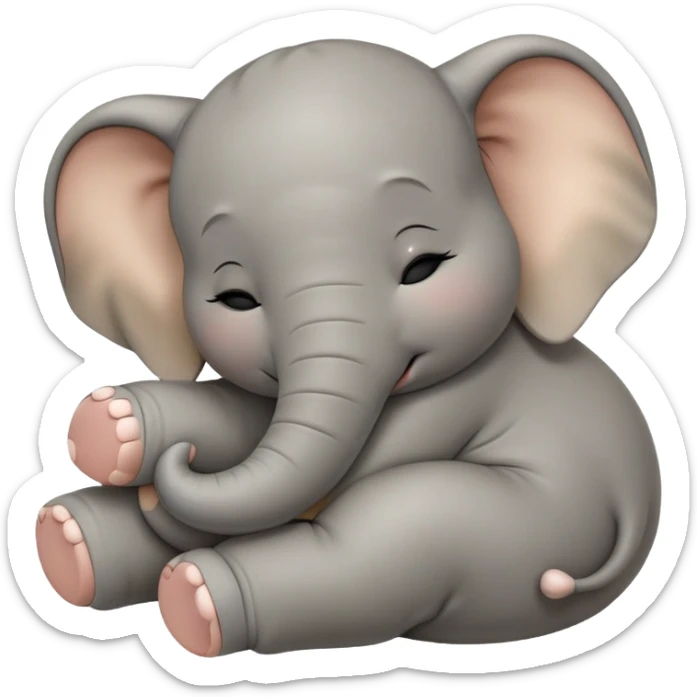 meme-worthy-cute-sleeping-baby-elephant-portrait-emoji,-head-resting-peacefully-with-a-contented-smile,-showcasing-a-delightfully-tiny-build-and-a-luxuriously-soft-gray-hide,-eyes-shut-in-a-serene,-restful-nap,-simplified sticker