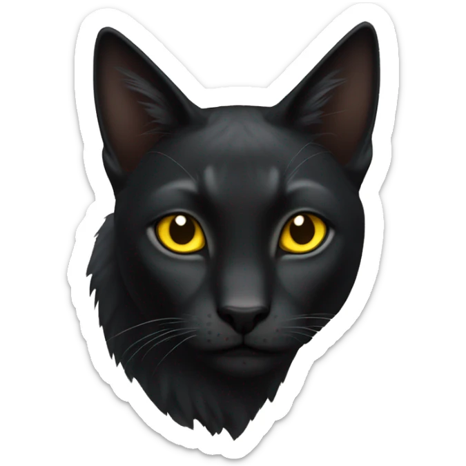 Pointed black ears like lynx sleek solid black furred cat full body yellow eyes  sticker