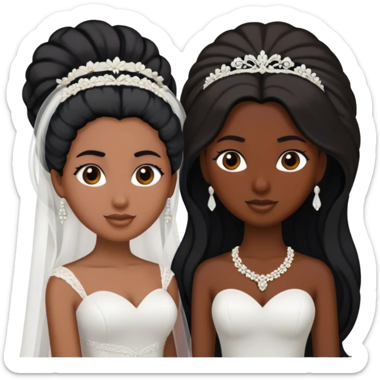 two brides, one with black coily hair and dark skin and one with long straight hair and brown skin sticker