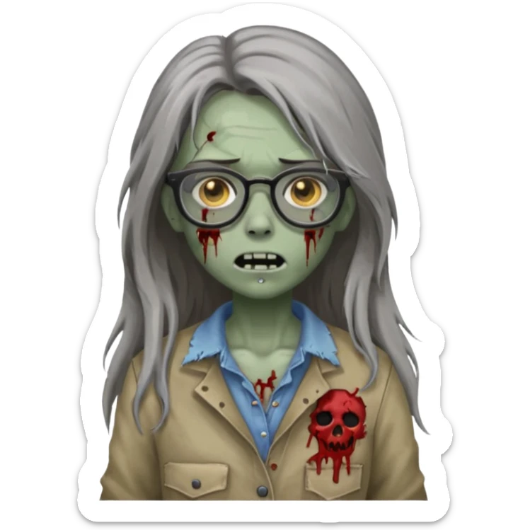 zombie with glasses gray girl long hair sticker
