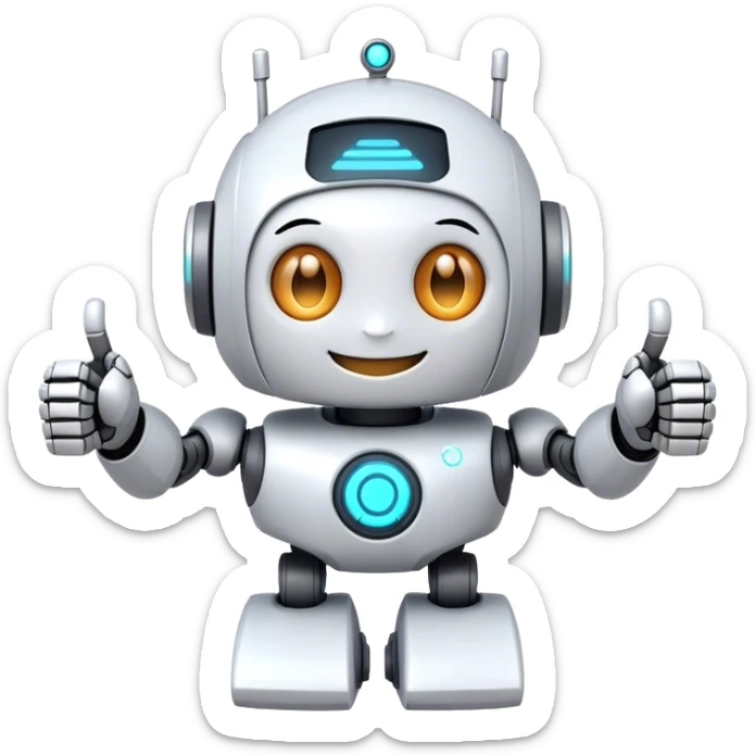 cute girly robot with a big smile, portal design , giving a big thumbs-up sticker
