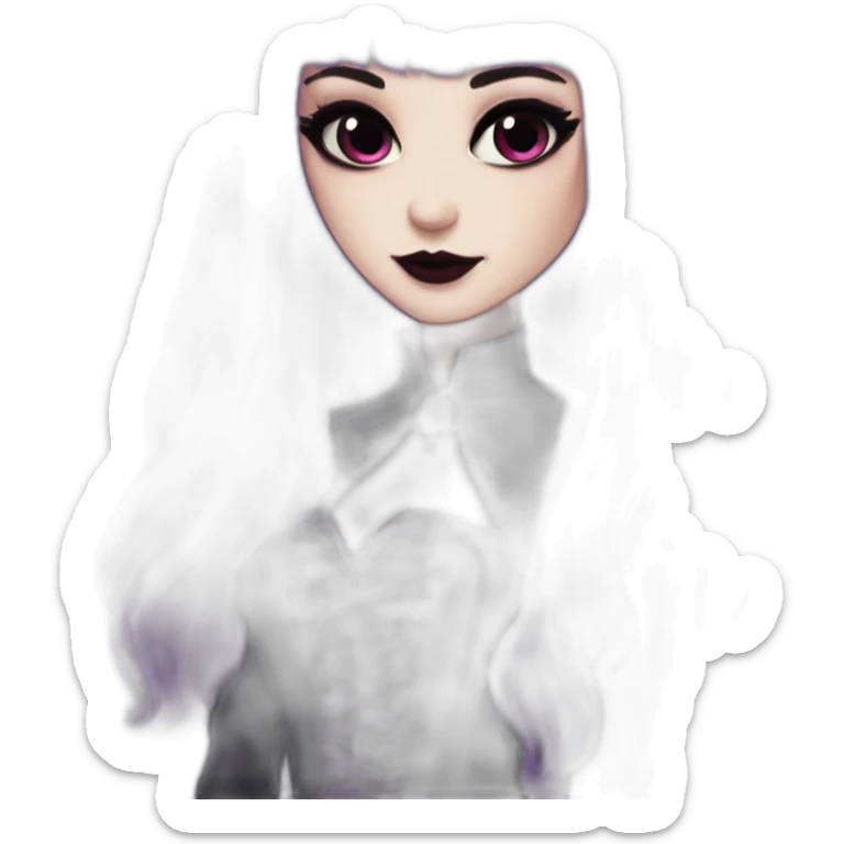 Elissabat-with-bangs-long-hair-dark-purple-and-black-vampire-goth-makeup-pinkeyes-romanticgothcloses sticker