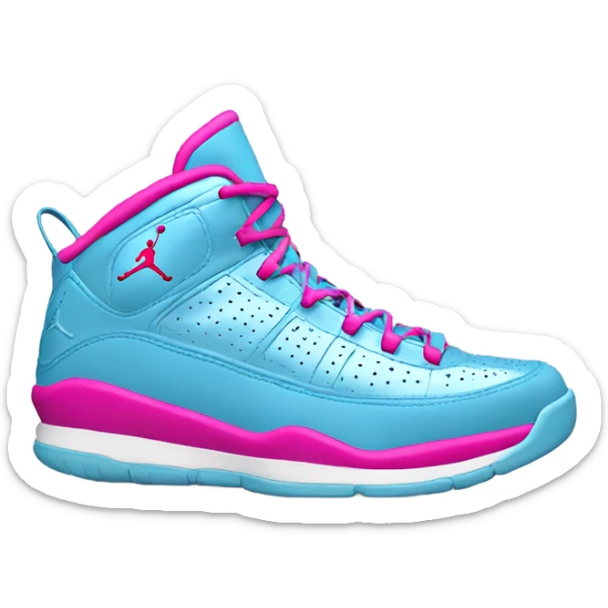 Realistic metallic sky blue and hot pink Jordan basketball sneakers. sticker
