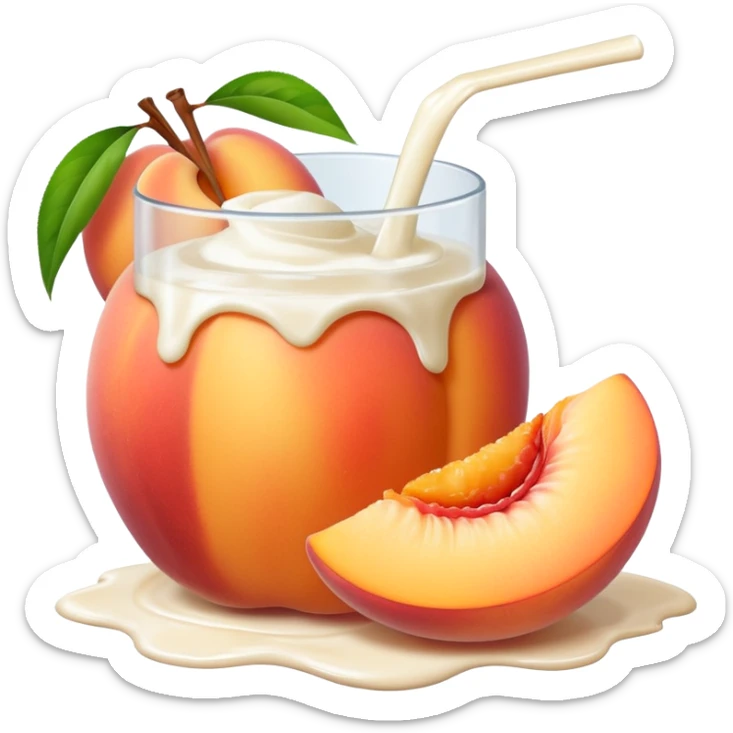 There is a lot of milk on the cut peaches. sticker