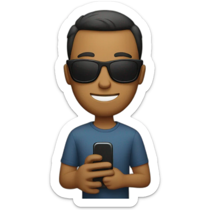 A guy with short hair and sunglasses holds a cell phone in his hand sticker