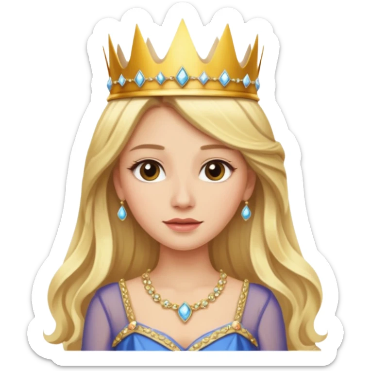 Blonde long hair queen with crown and luxury dress sticker