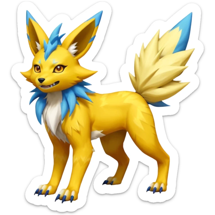 Feral Quadrupedal Digitigrade Electrike-Jolteon-Renamon-Zeraora-Vernid-fusion-hybrid-creature, full body  sticker