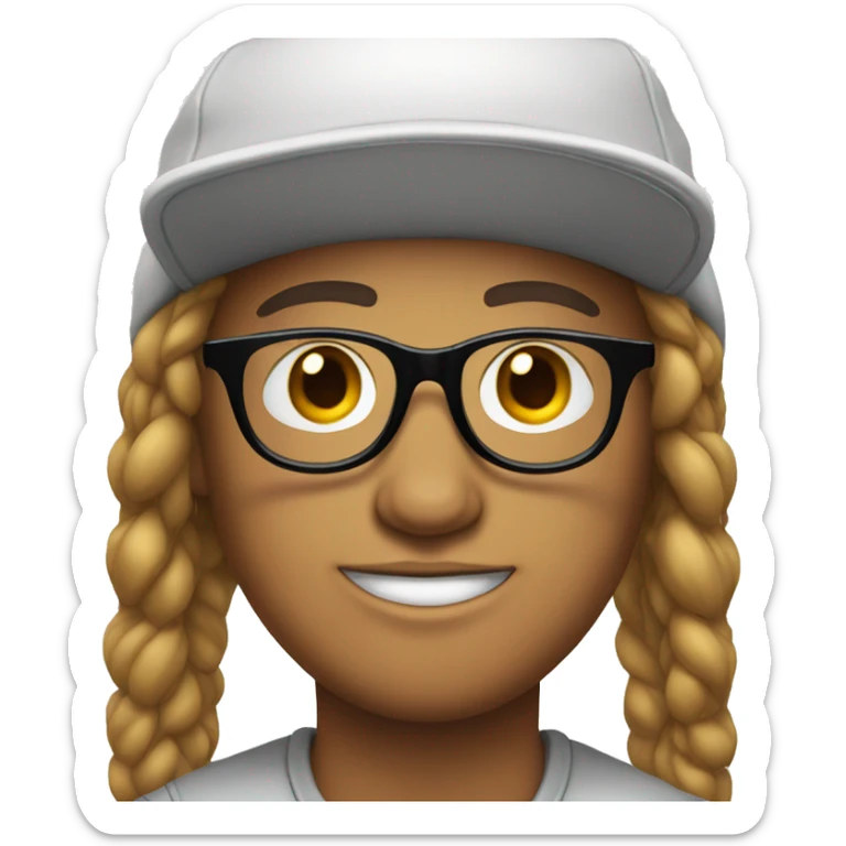 a person, white, wear snapback hat, wear glasses round frame, the eyes always bright  sticker