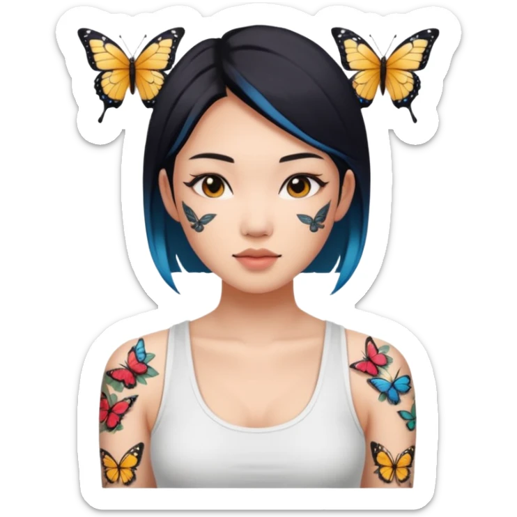  An Asian woman with tattoos of butterflies sticker
