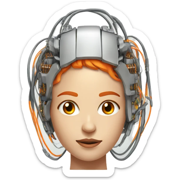 Head of female cyborg with orange hair and circuits wires sticker