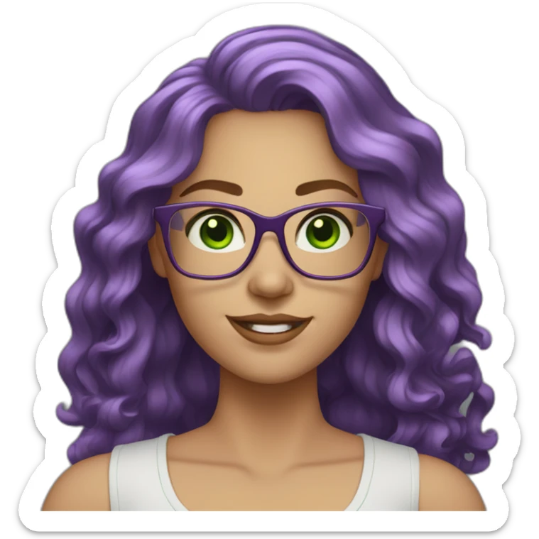 White-curvy-woman-purple-long-wavy-hair-green-eyes-square-glasses sticker