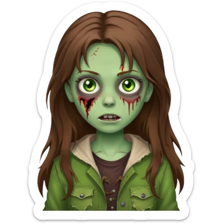 girl zombie with long brown hair and green eyes sticker