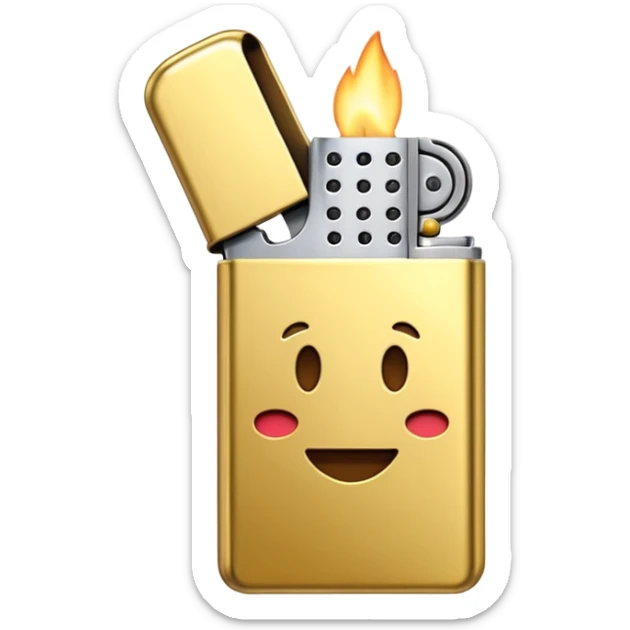emoji icon of a golden metallic lighter minimalist white background sticker