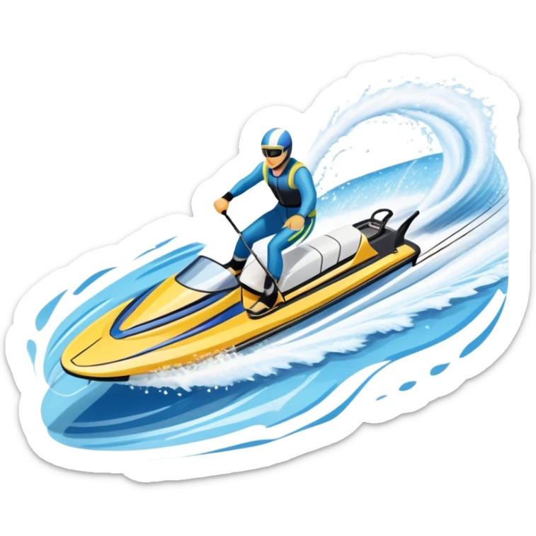 An icon featuring a close-up collage of water skis, splashing water, and a speedboat pulling the skier across the surface. The design highlights the motion of the skis cutting through the water and the boat’s wake. Transparent background emphasizes the thrill of water skiing. sticker