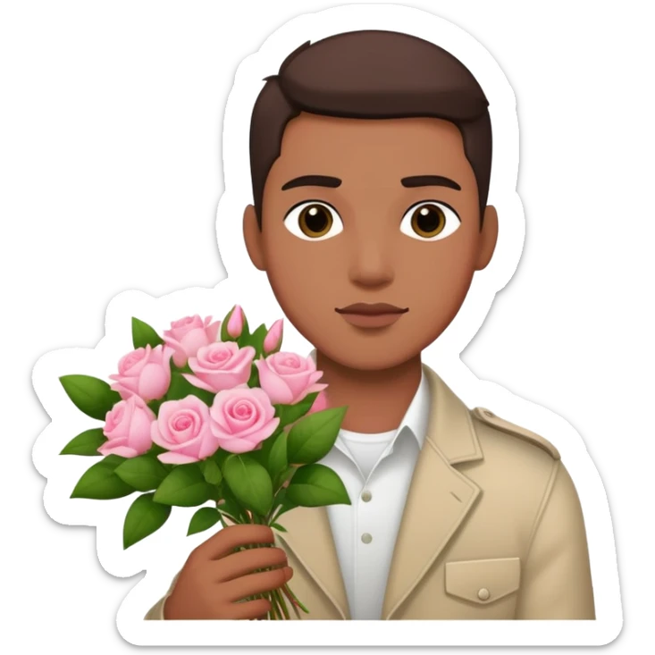 Cool bad boy holding a bouquet of pink jasmine roses sticker