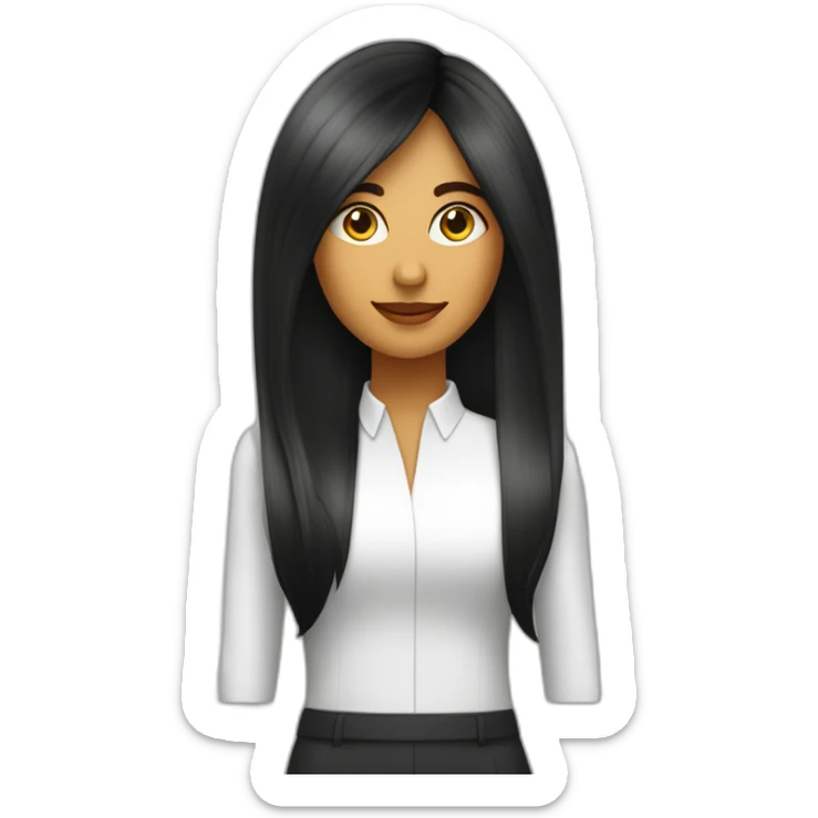 Thayri mujer conferencista morena pelo largo liso negro flequillo sticker