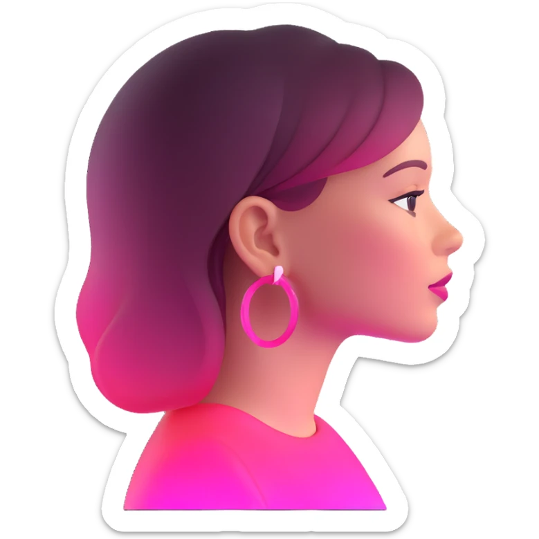 Girl in profile view with curved silhouette, transparent glass style, bright pink gradient, with highlights and shadows, minimalist design sticker