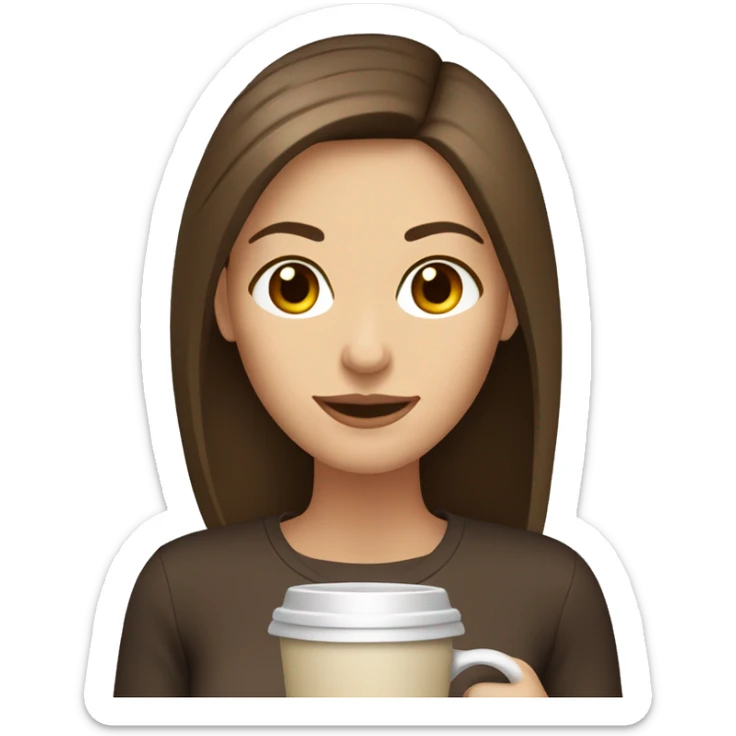 Caucasian woman, medium straight brown hair and brown eyes. Drinking coffee. sticker