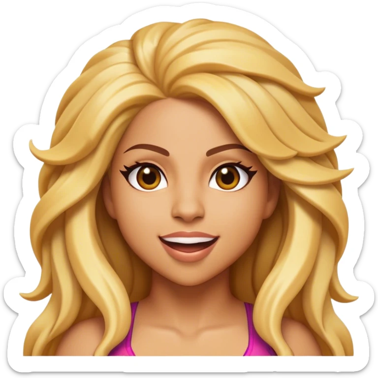 Cinematic Realistic Shakira Pop Culture Emoji, depicted with an energetic, dynamic portrayal of the global pop star rendered with lifelike textures and vibrant, charismatic lighting. sticker