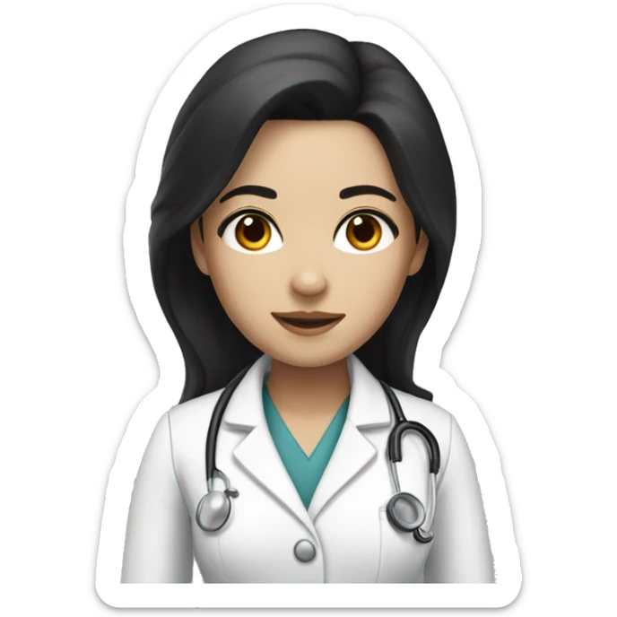 female doctor with long black hair and white skin and brown eyes sticker