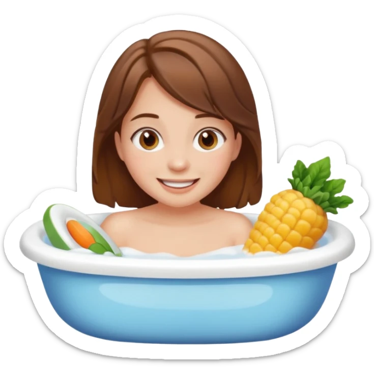 everyday life, brown hair girl, bath, food, play sticker