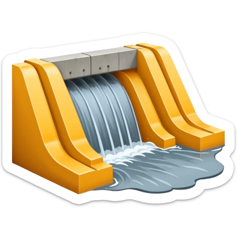 Emoji-style illustration of flood protection dam, flat vector look, bold outlines, minimal details, no background. sticker