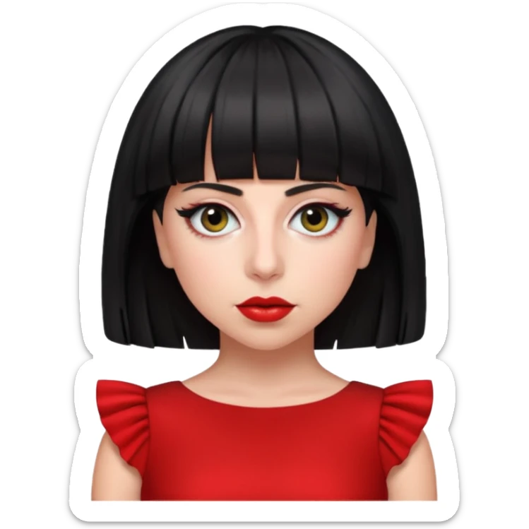 Create lady gaga with a red dress and black short hair with bangs sticker