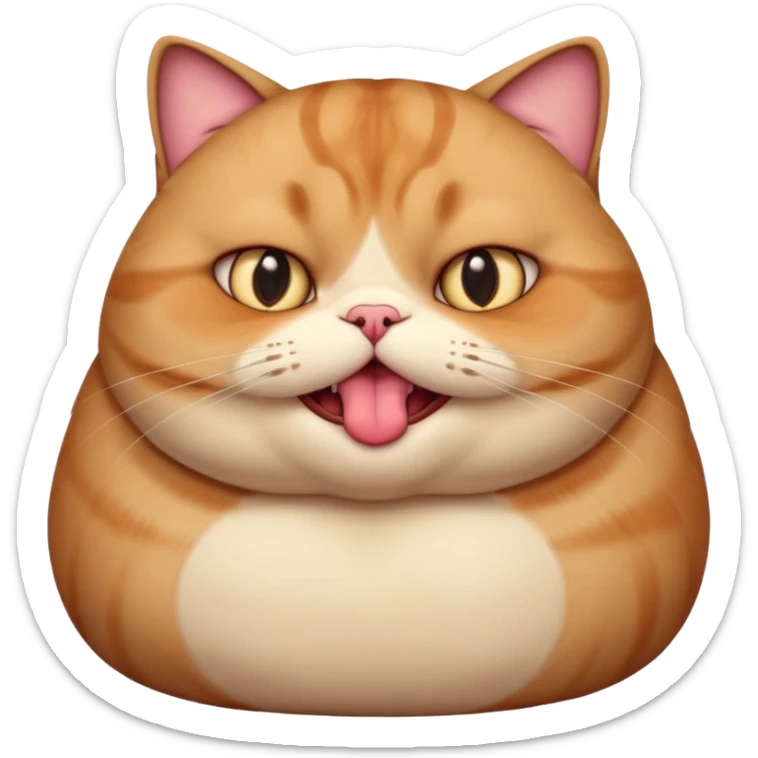 fat obese cat with giant eyes and giant tongue out sticker