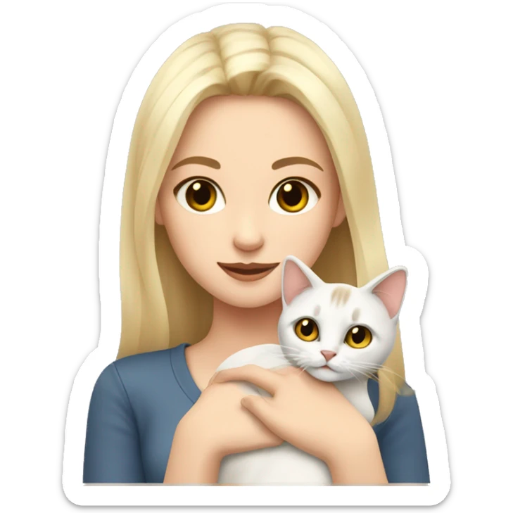 Blond girls brown eyes white skin holding Siamois cat sticker