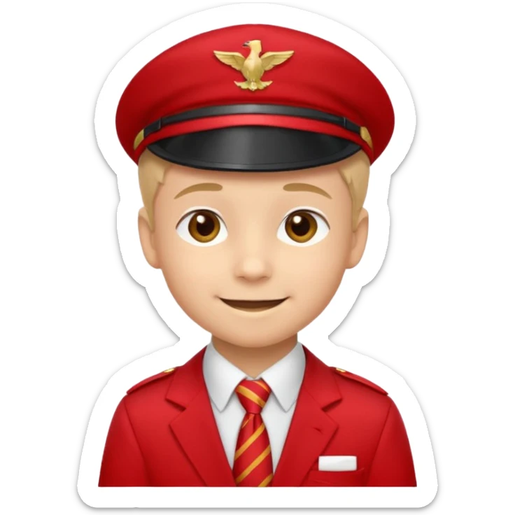 A Soviet pioneer emoji — smiling young boy wearing a bright red tie (pioneer neckerchief) and a red pilotka cap. White shirt, neat and cheerful, minimal flat emoji style, simple colors, clear outlines, professional emoji design. sticker