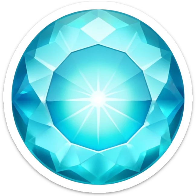 Brilliant cut blue smithsonite gem with turquoise blue tone and holographic iridescence sticker