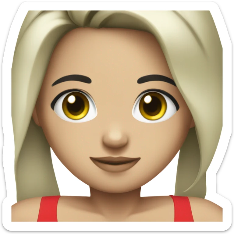 girl with black hair and green eyes, red bikini top sticker