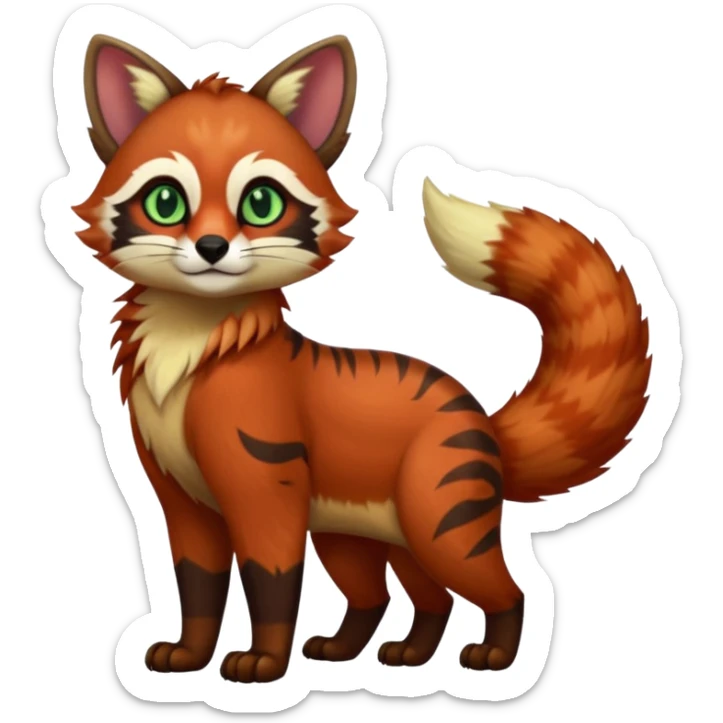Colorful tropical exotic cute cool beautiful shiny beautiful fantasy-caracal-civet-genet-Gryphon-Cacomistle-Trico-Red-Panda-oncilla-animal-Fakémon-hybrid-fursona (full body) sticker