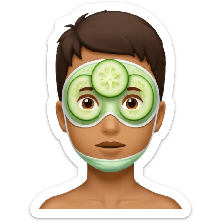 a facial mask made of cucumber on a boy's face sticker