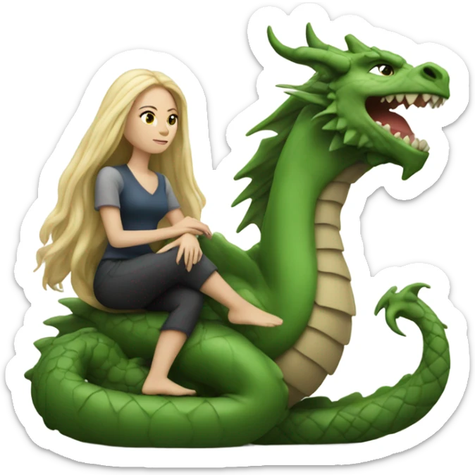 White Woman with long hair sitting on a dragon sticker