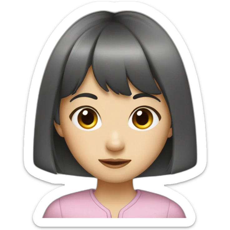 Asian girl with bangs in the company of a mouse sticker