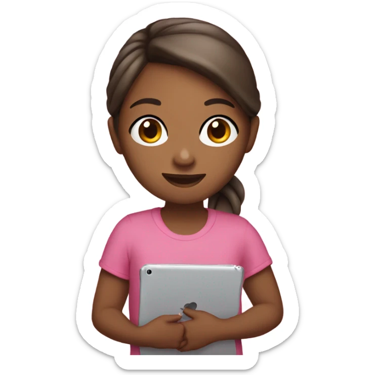 Cute girl wearing pink and holding an ipad in her hand sticker