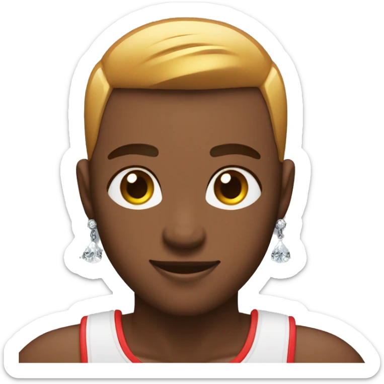 medium dark skin shrugging arms apple emoji with lined up taper fade buzzcut and diamond chain. sticker