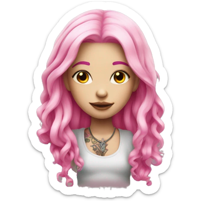 Pale girl with long neon pink hair tattoos sticker