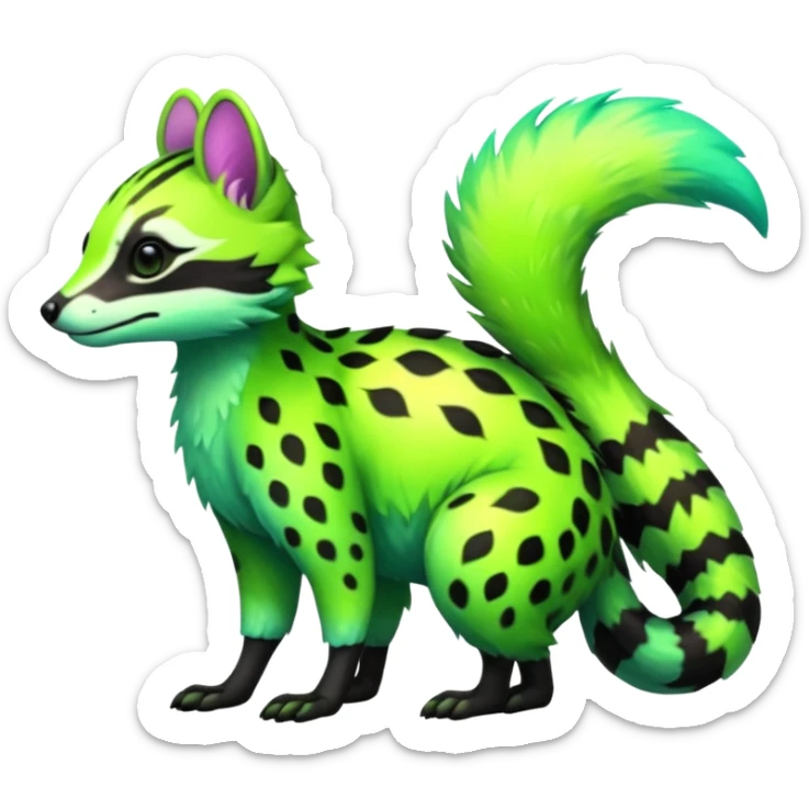 Iridescent Neon Green Civet-Numbat-Sergal-fusion-hybrid-animal-creature, full body sticker