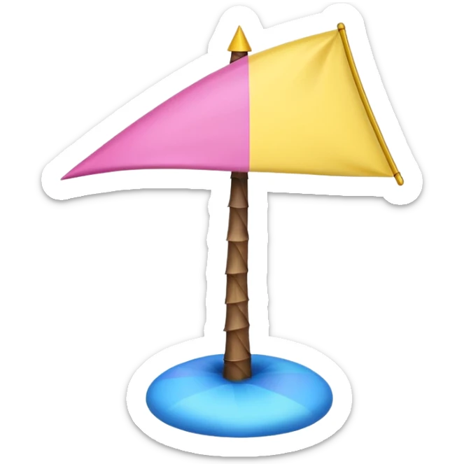 A pink flag on the sides two small blue triangles In the middle of the circle on the flag a small pink palm tree coming out of the sides  yellow circle with two thick yellow stripes sticker